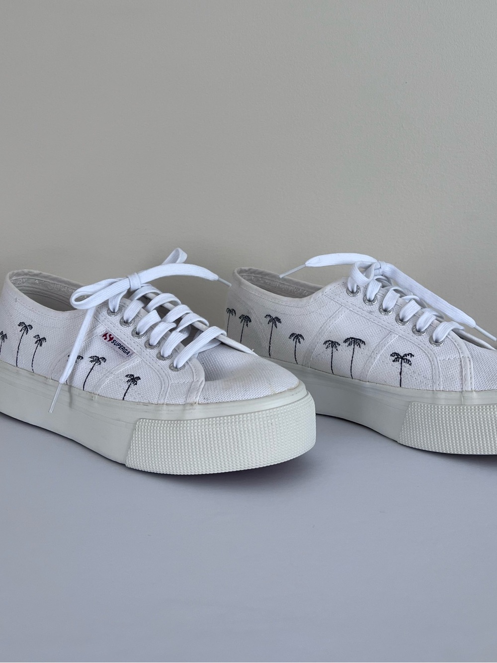 Superga 2750 White Canvas With Palm Tree Design